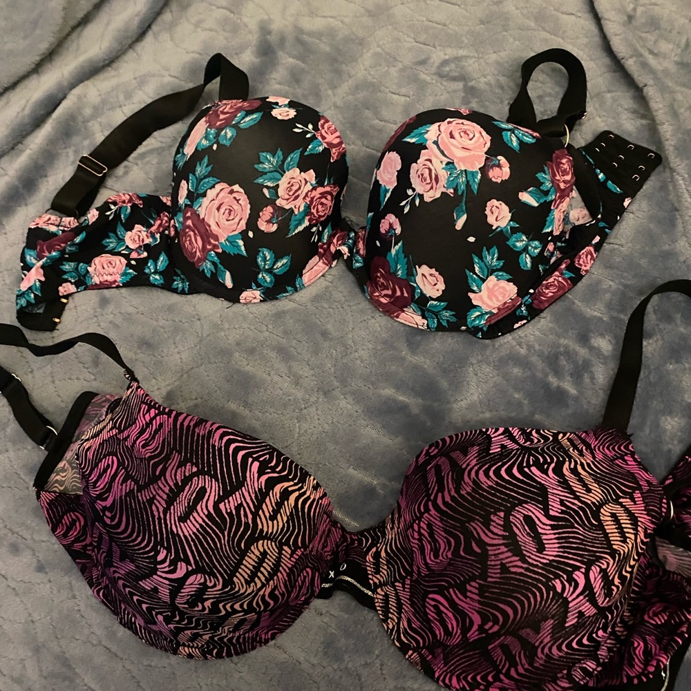 Floral and XO Zebra Print Women's Bra Set Size 36D